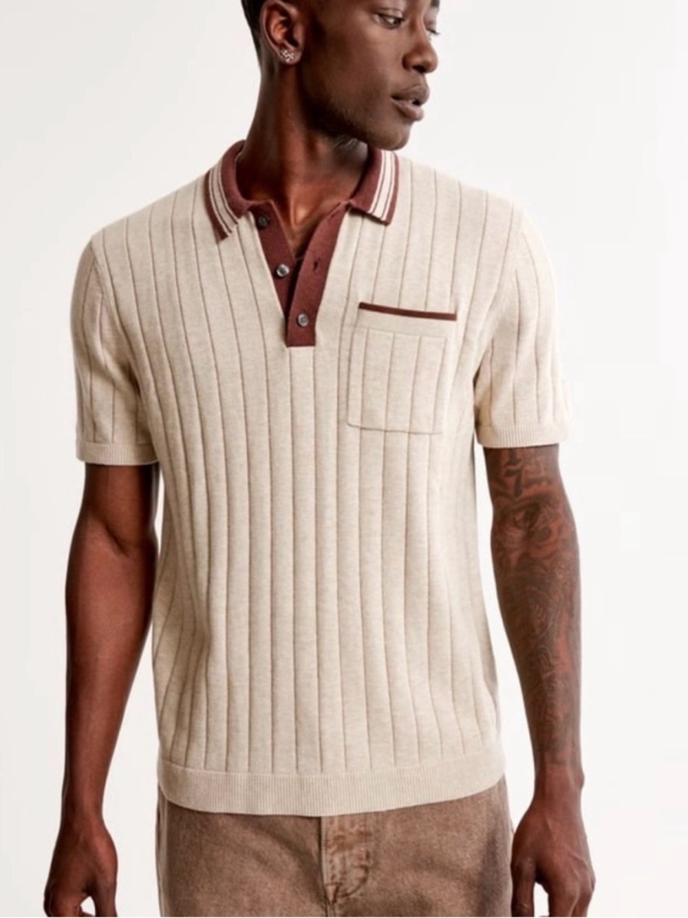 Abercrombie & Fitch Men’s Tan and Brown Sweater Polo Shirt, Size XL
